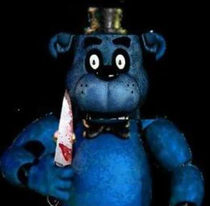 an image of a blue five nights at freddies character holding a knife, and facing the viewer